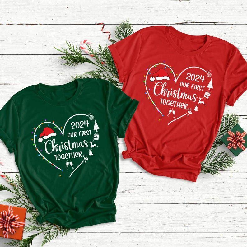 Our First Christmas Couple Shirts, Funny Christmas Shirt Set, Couples Matching Christmas Tshirts, Matching Couple Pajamas Shirt Sweatshirt, Hoodie, Comfort Colors